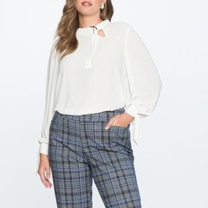ELOQUII Tie Cuff Blouse w/ Buckle Neck Tie (White)